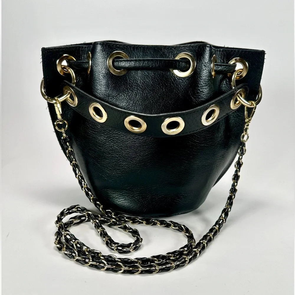 HOUSE OF HARLOW Original 1960 100% Leather Bucket Crossbody Drawstring Bag